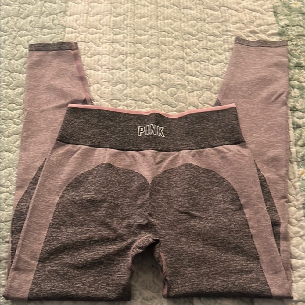 PINK Victoria's Secret Gray and Pink Leggings High-Waisted Stretch